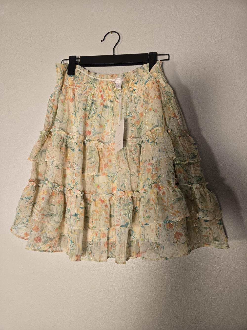 LC Lauren Conrad Floral Tiered Ruffle Mini Skirt - Cream with Pastel Floral